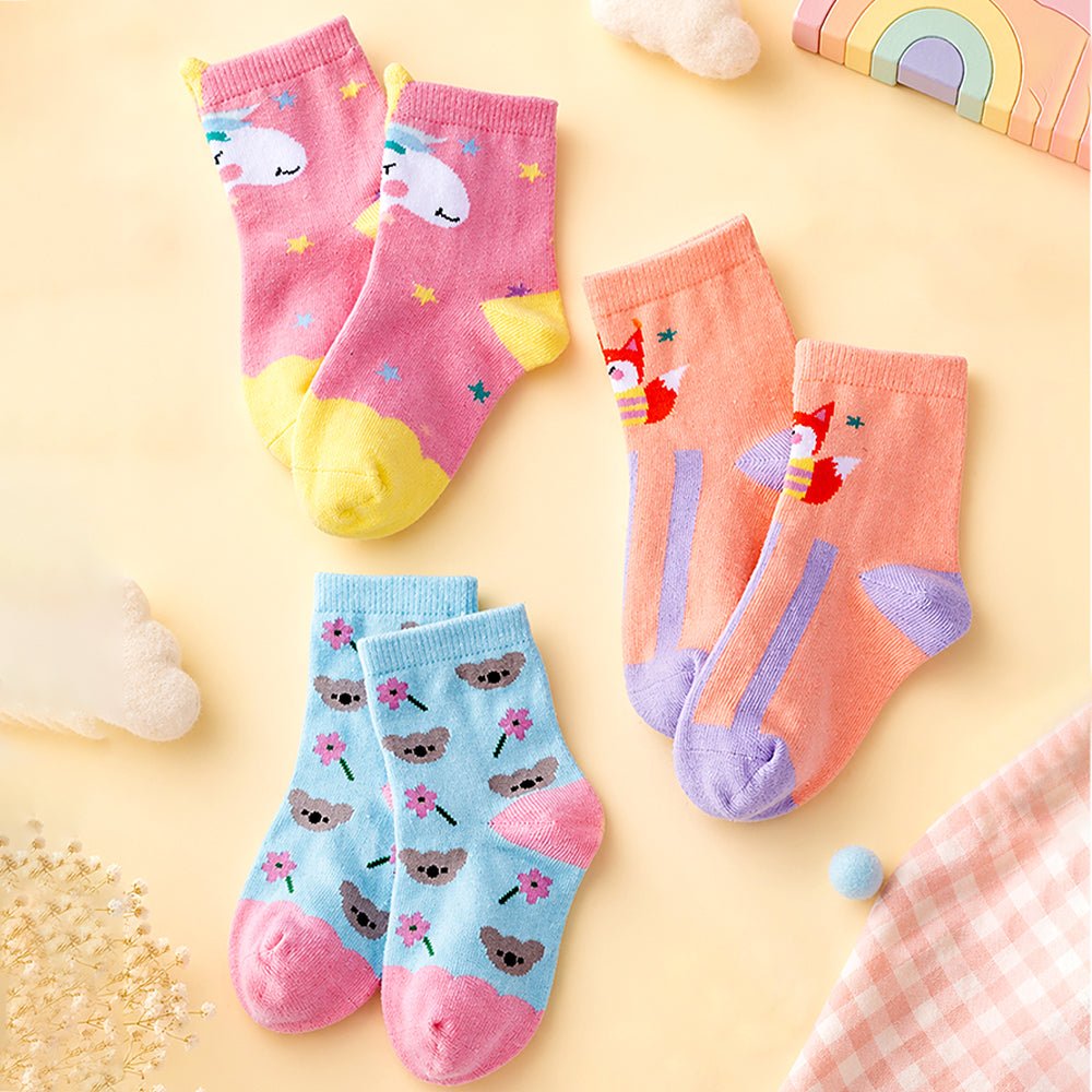 Little Surprise Box Peach Blue Pink Animal Print Socks Set