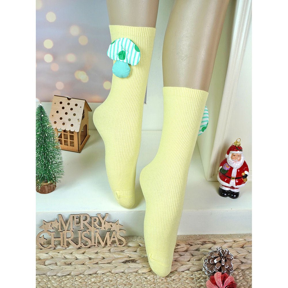 Little Surprise Box Pink Cream Yellow 3D Enchanted Mushrooms Socks Set
