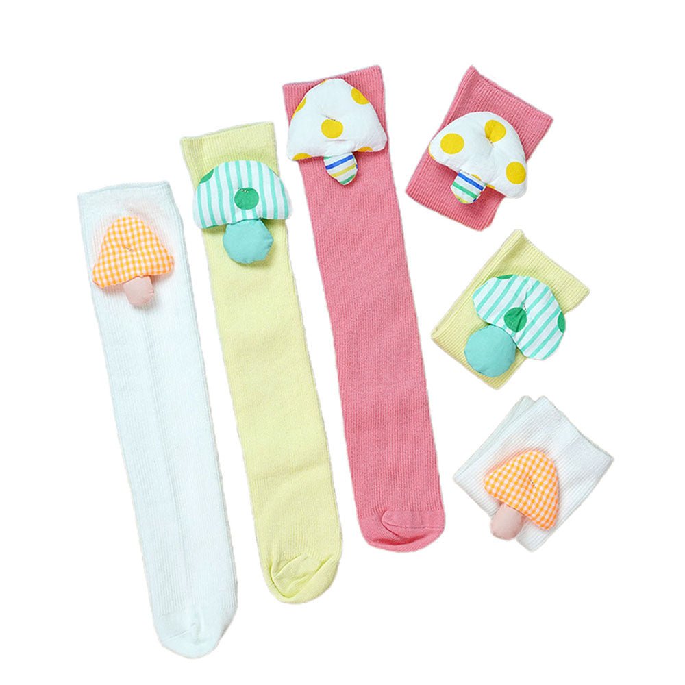 Little Surprise Box Pink Cream Yellow 3D Enchanted Mushrooms Socks Set