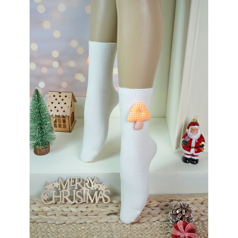 Little Surprise Box Pink Cream Yellow 3D Enchanted Mushrooms Socks Set
