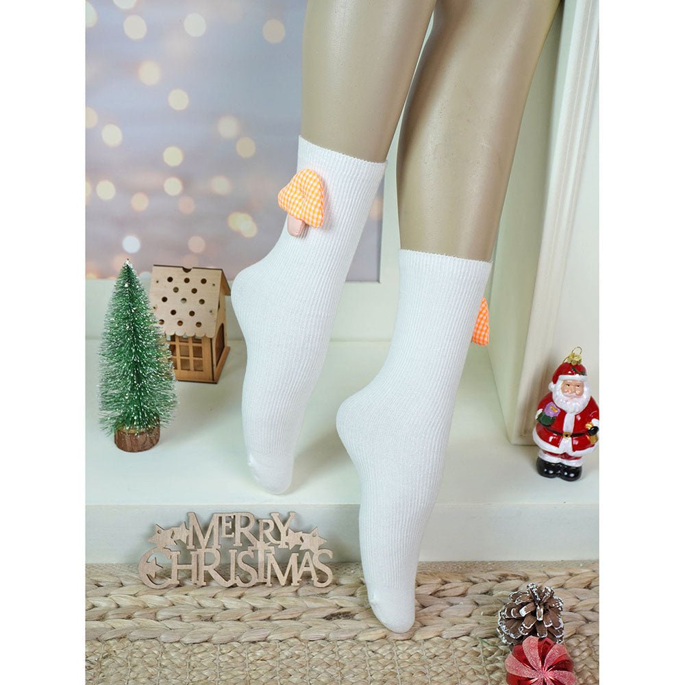 Little Surprise Box Pink Cream Yellow 3D Enchanted Mushrooms Socks Set