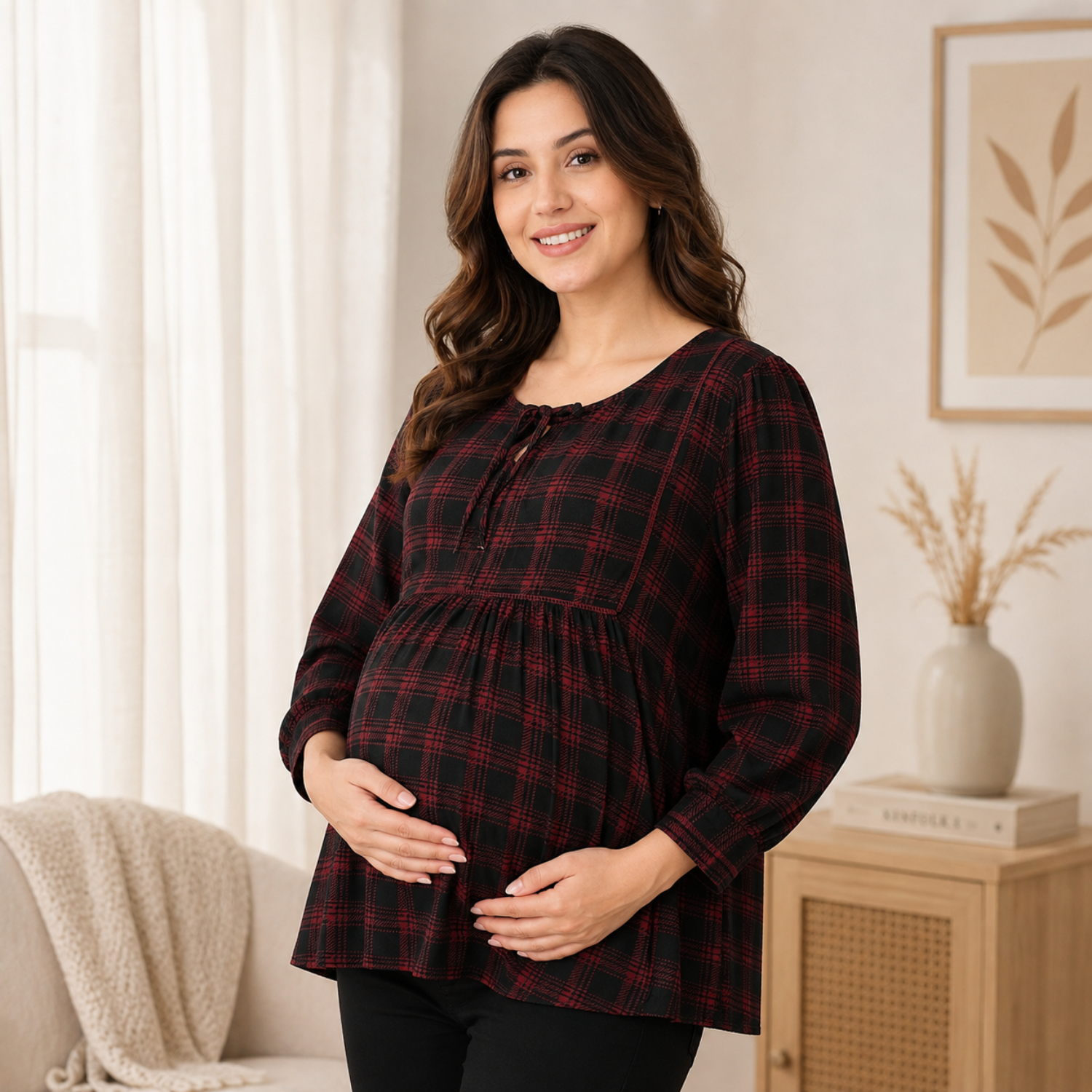 Plaid It Cool Maternity and Nursing Top Multicolor