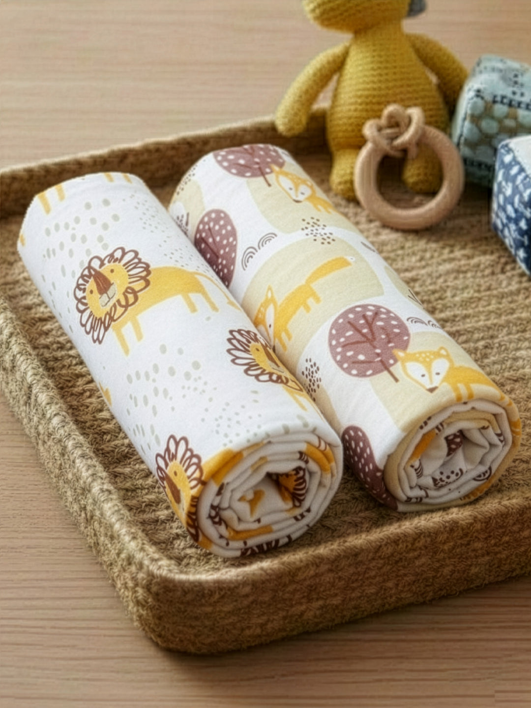 Little Fox & Jungle King 2 PC Cotton Muslin Baby Swaddle Combo