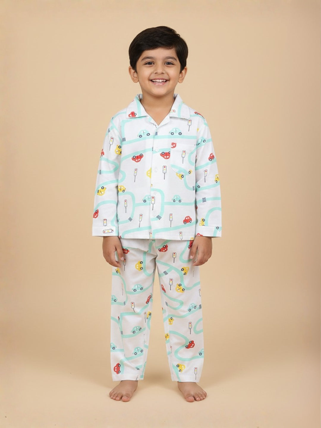 White City Drive Cotton Pajama Nightsuit Set For Kids