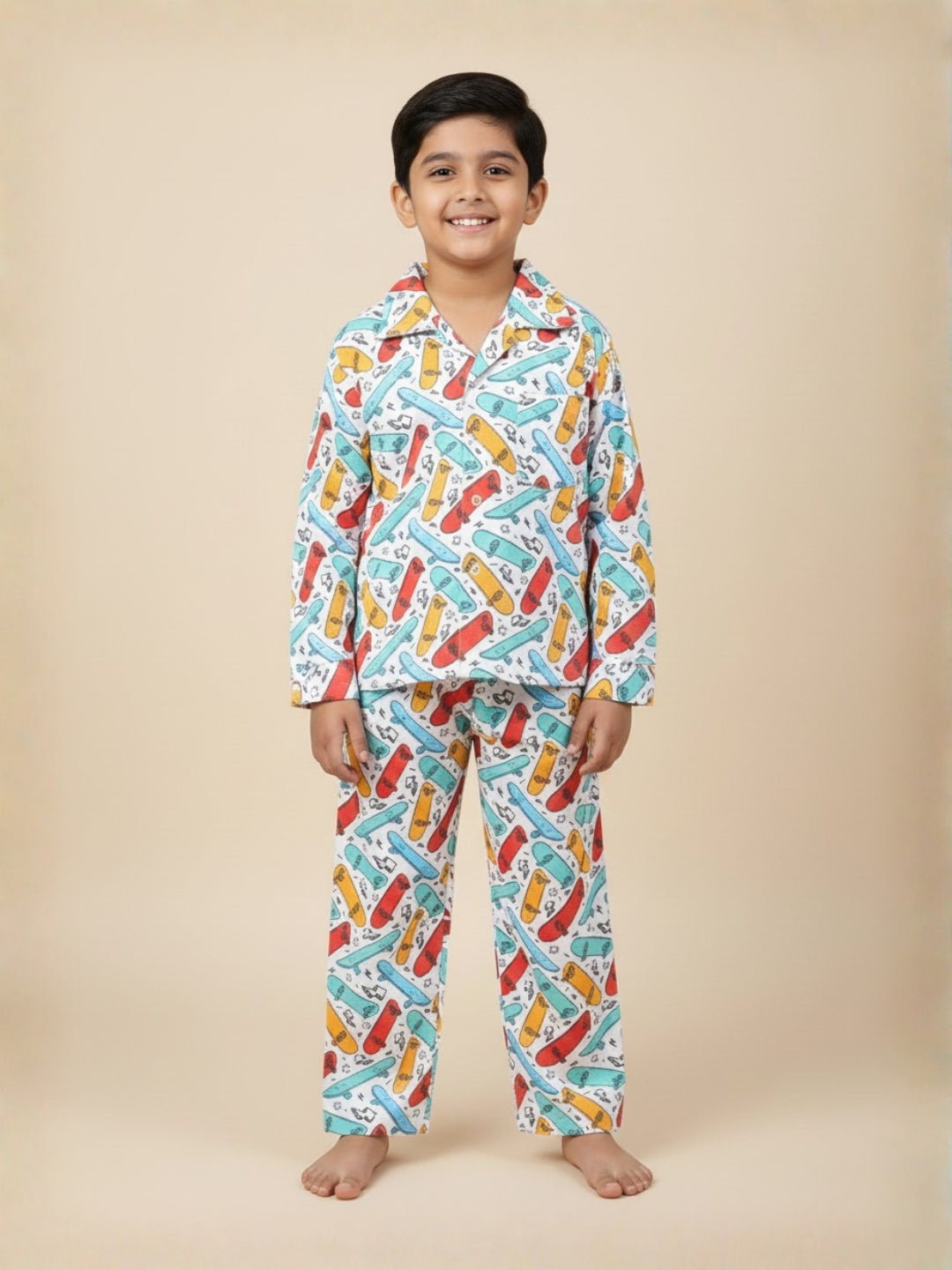  White Ready To Skate Baby Kids Pajama Nightsuit Set
