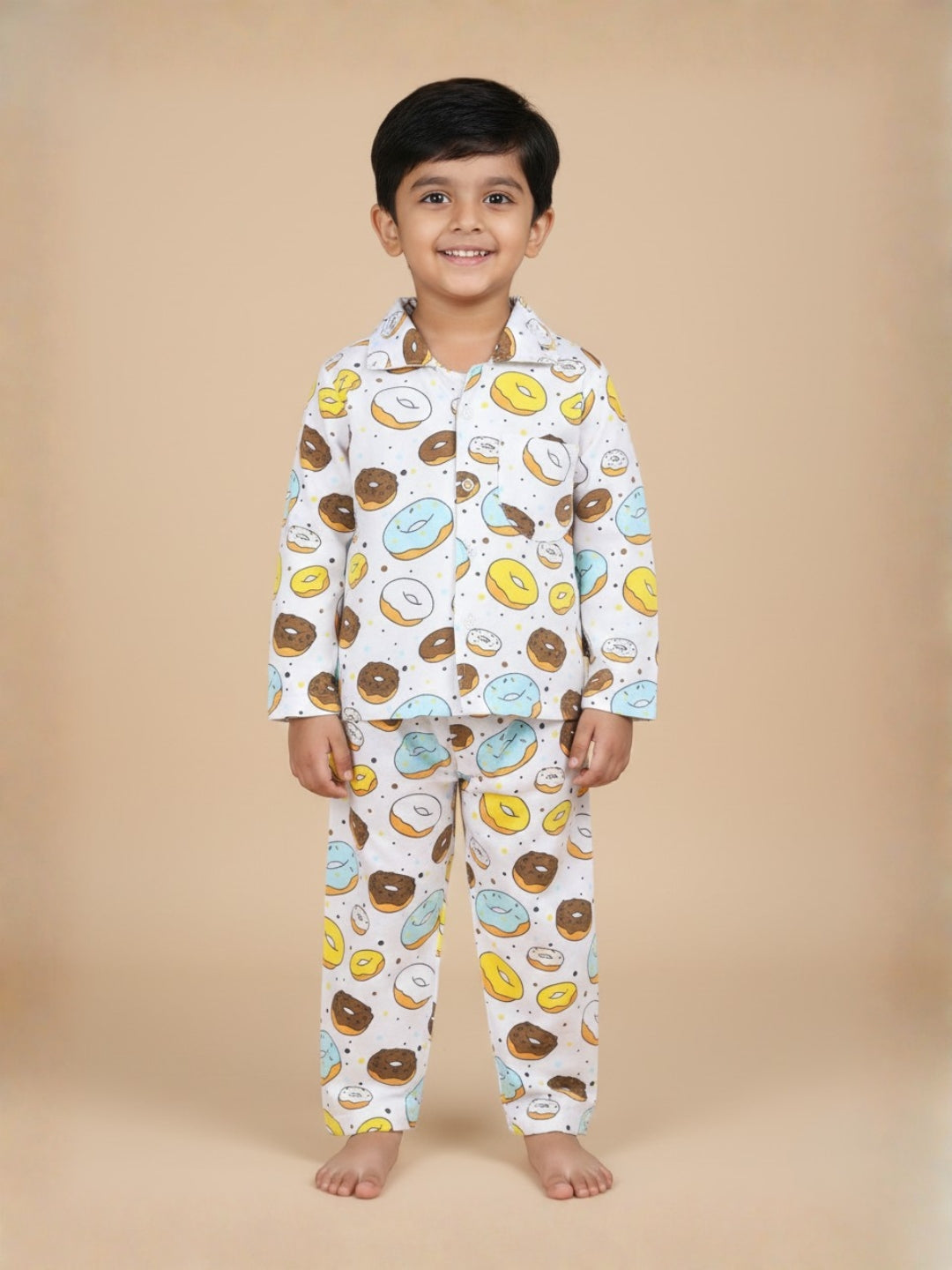 White Sweet Like A Doughnut Pajama Nightsuit Set For Kids