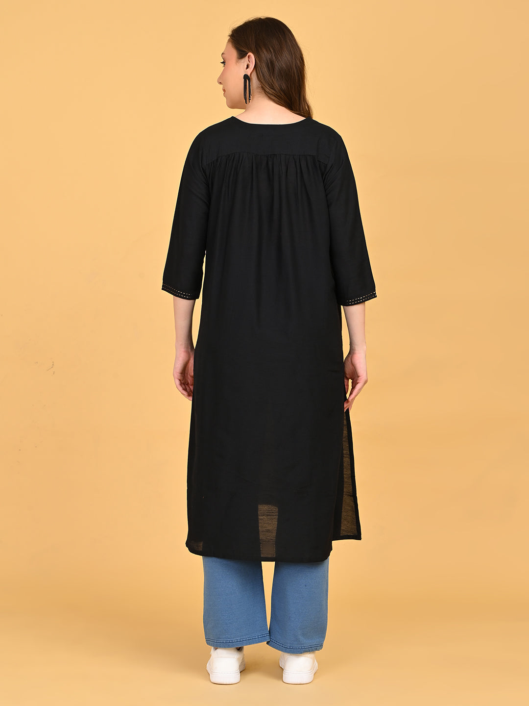 Black Embroidered Maternity and Nursing Silk Kurta Black