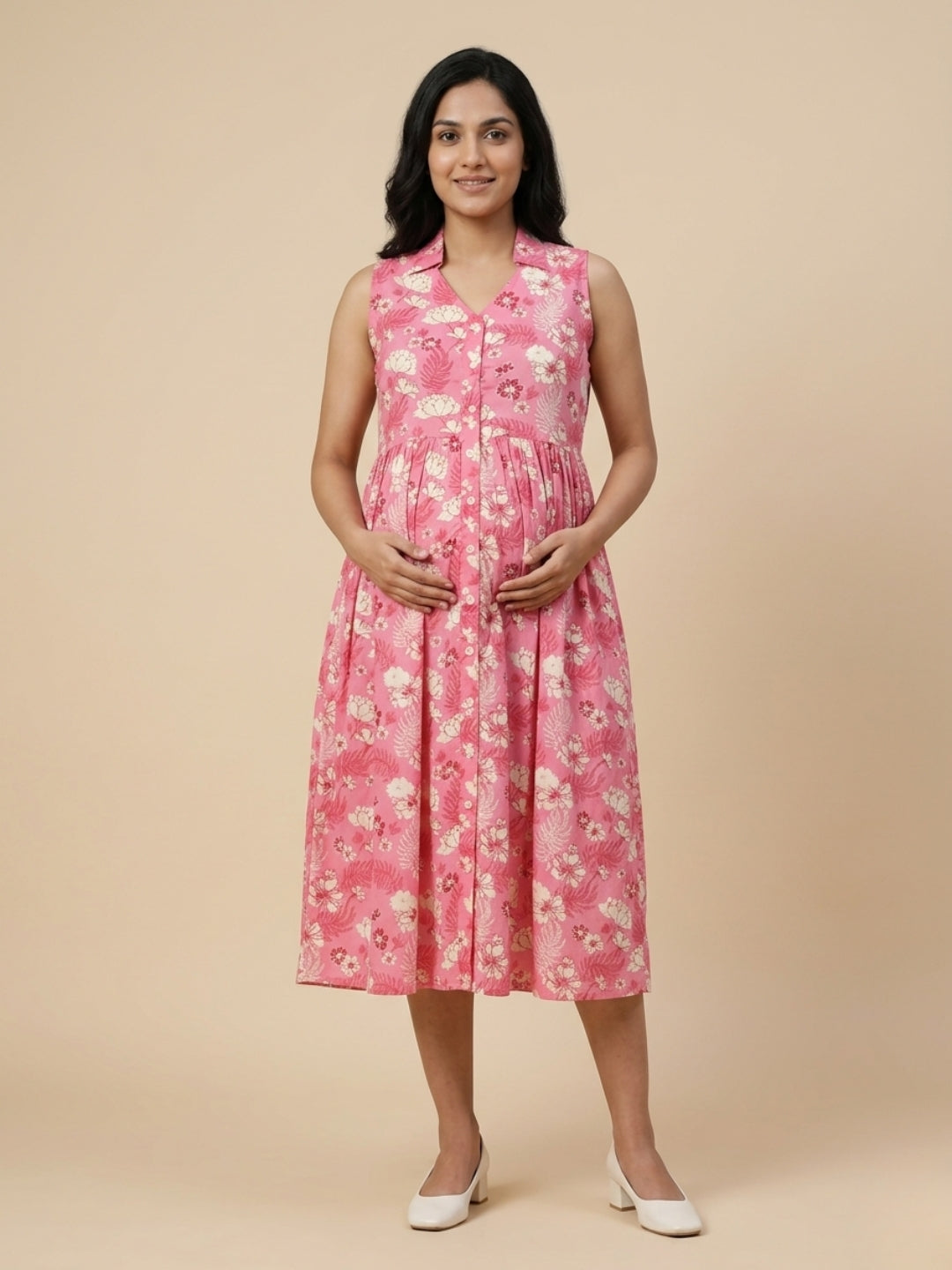  Blush Blossom Maternity and Nursing Sleeveless Dress Pink