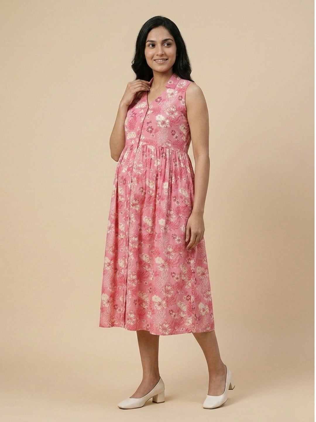  Blush Blossom Maternity and Nursing Sleeveless Dress Pink