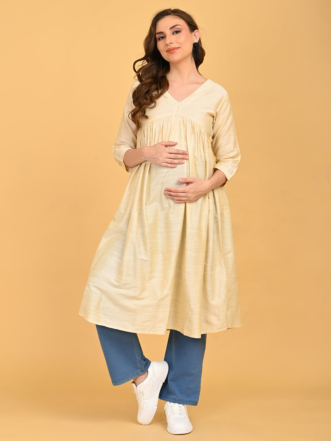  Sukoon Maternity and Nursing Silk Kurta Cream