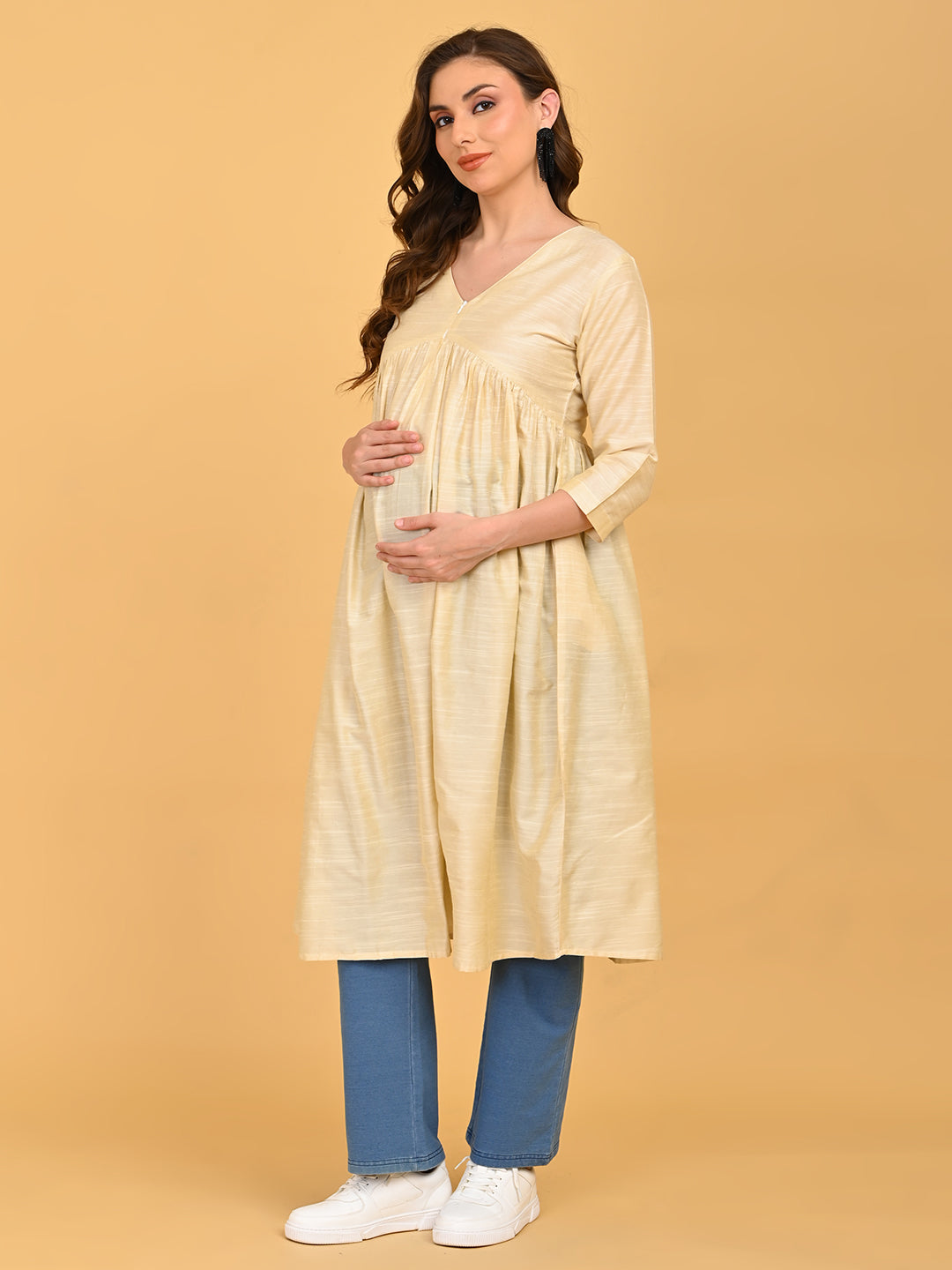  Sukoon Maternity and Nursing Silk Kurta Cream