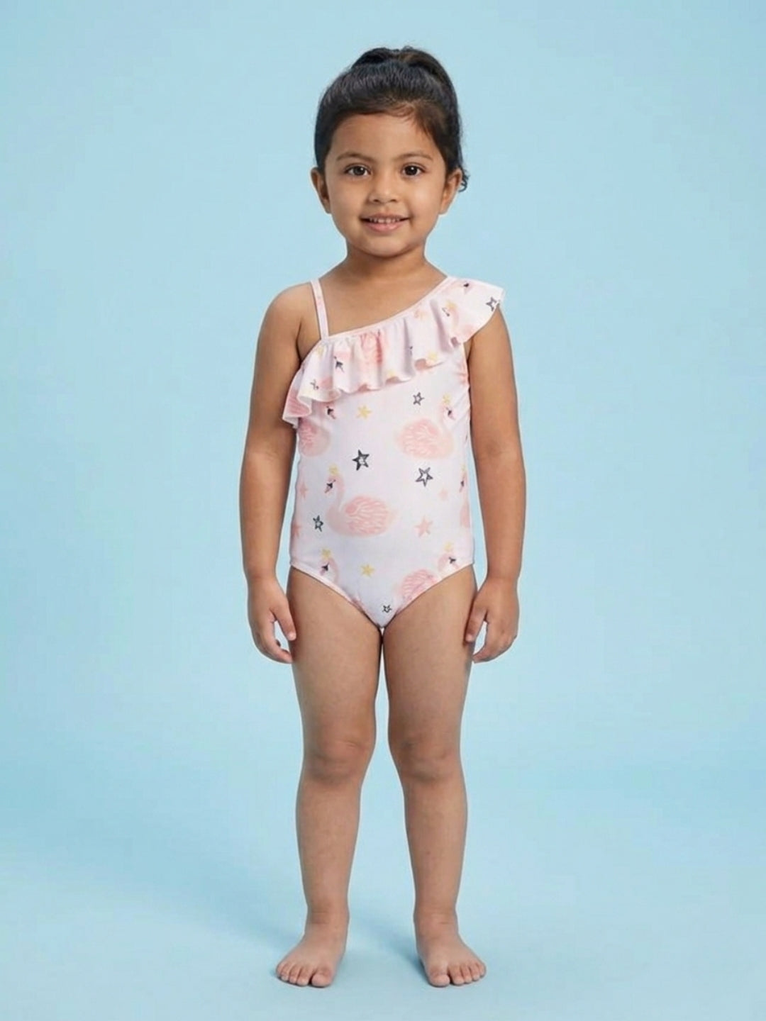 Flamingo Fling Girls Ruffle One Shoulder Swimsuit