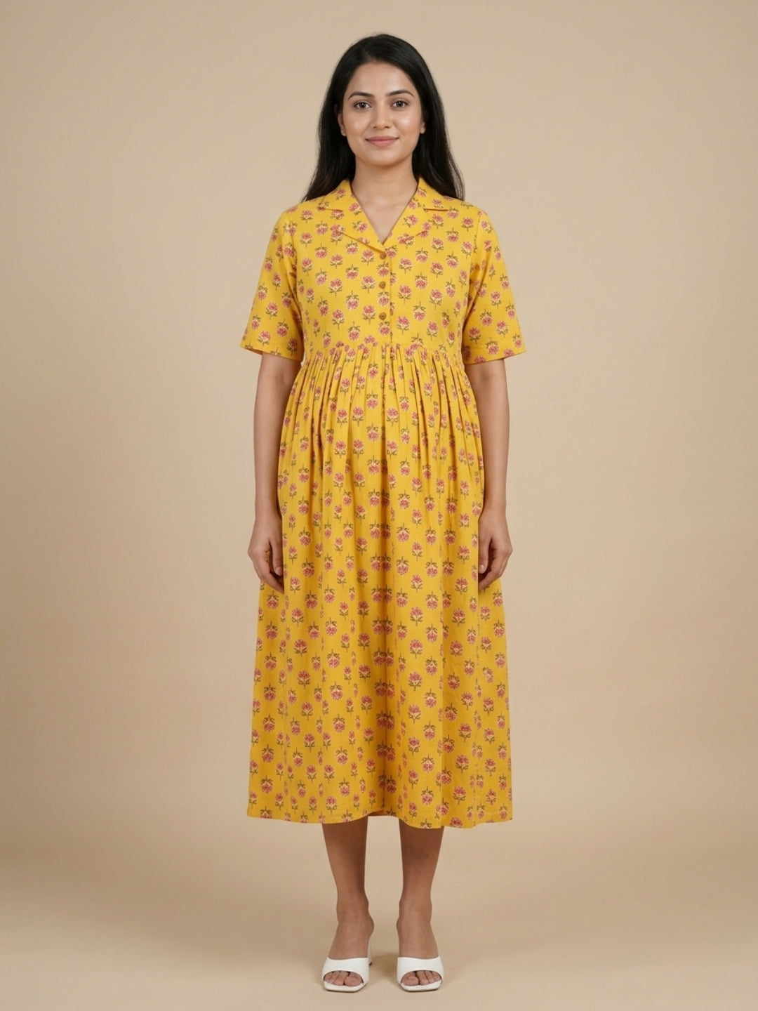  Golden Basic Maternity and Nursing Dress Yellow