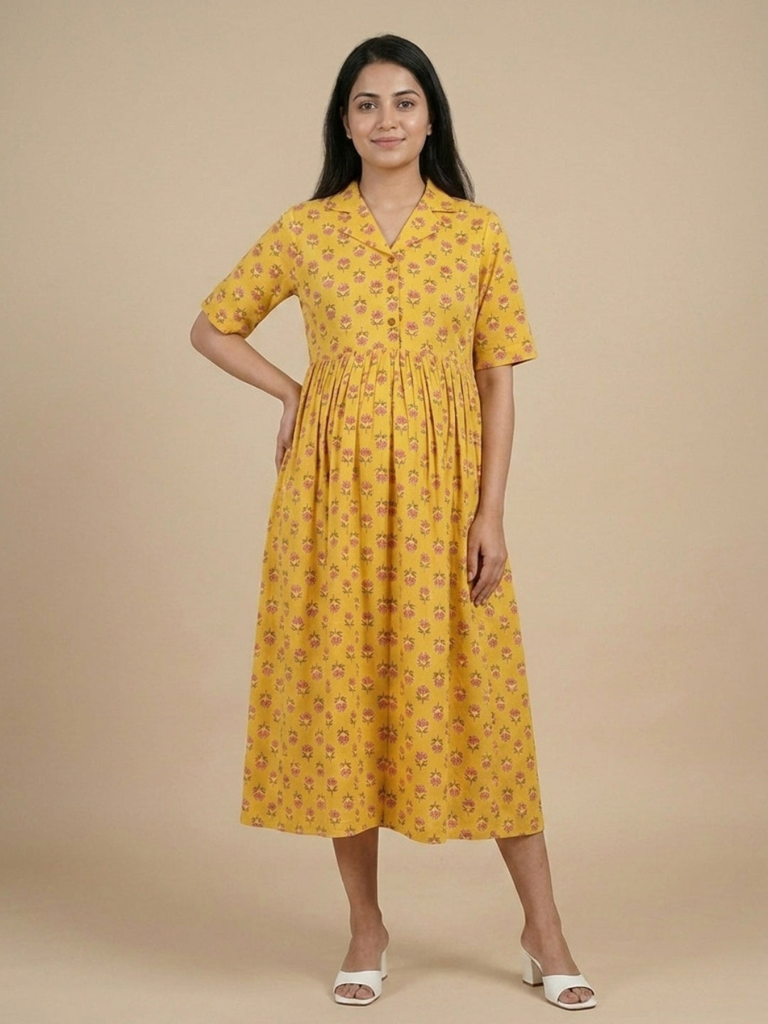  Golden Basic Maternity and Nursing Dress Yellow