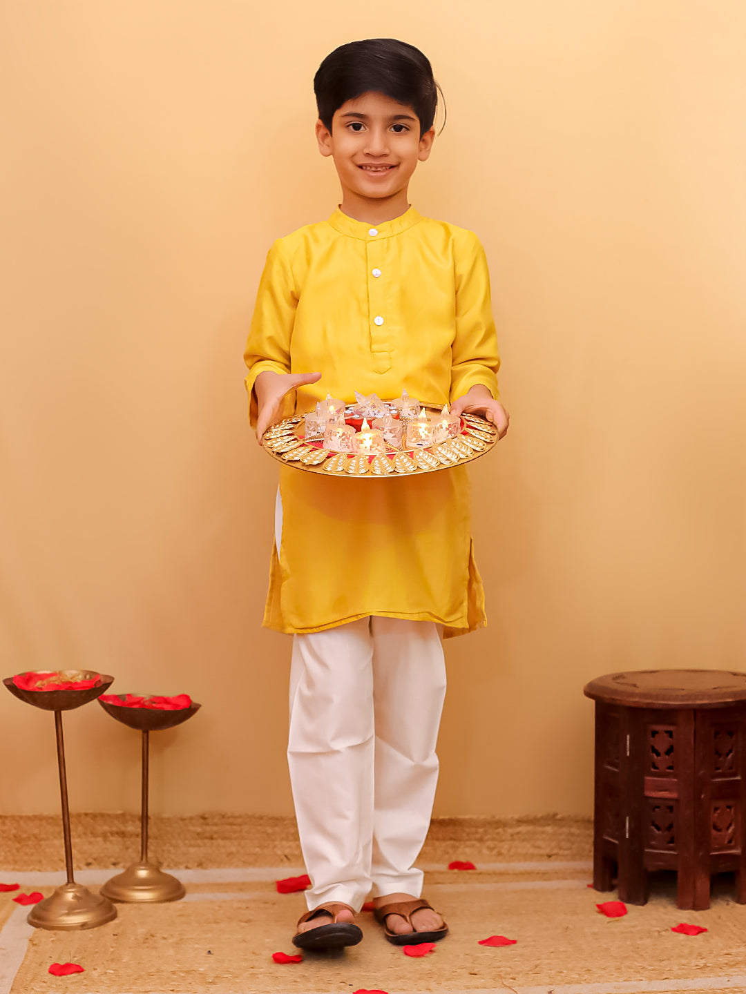 Golden Hour Yellow Silk Embroidered Boys Kurta Pajama Set