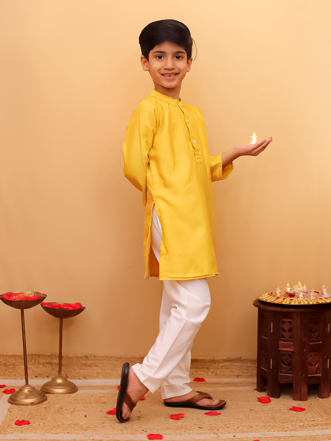 Golden Hour Yellow Silk Embroidered Boys Kurta Pajama Set