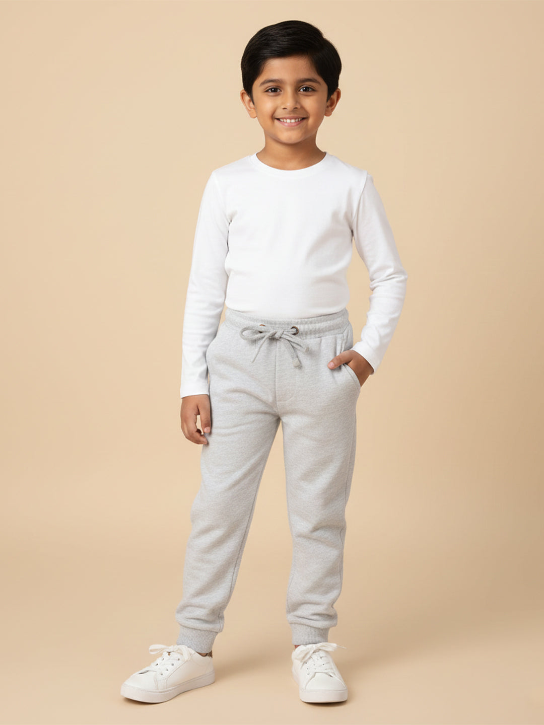 Grey Melange Winter Sweatpants For Kids