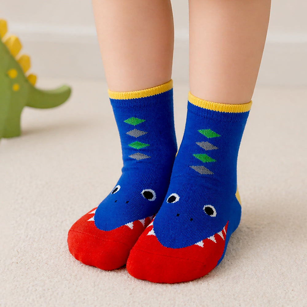 Little Surprise Box Blue Maroon And Green Big Face Animal Socks For Kids