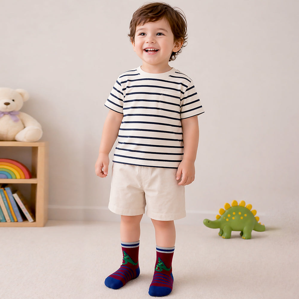 Little Surprise Box Blue Maroon And Green Big Face Animal Socks For Kids