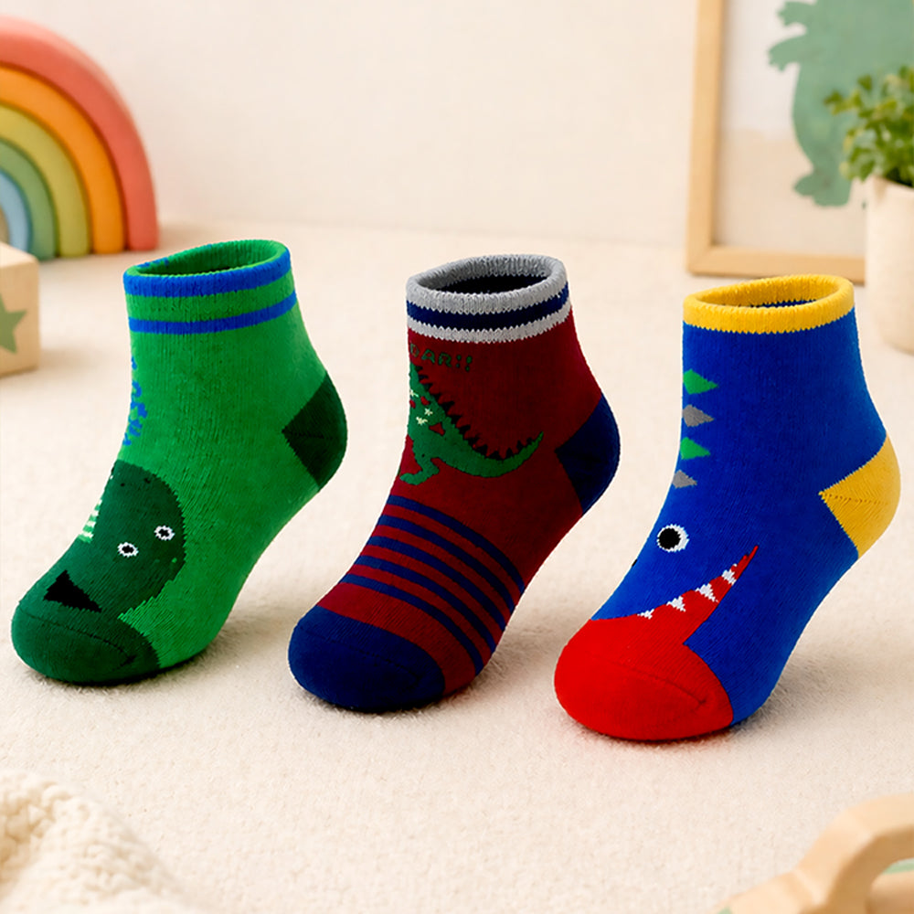 Little Surprise Box Blue Maroon And Green Big Face Animal Socks For Kids