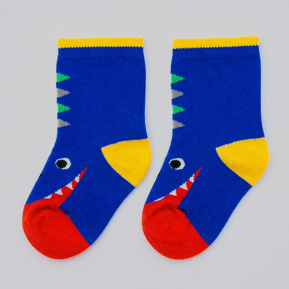 Little Surprise Box Blue Maroon And Green Big Face Animal Socks For Kids