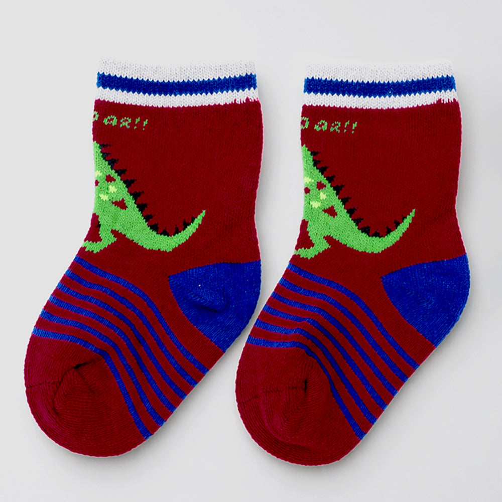 Little Surprise Box Blue Maroon And Green Big Face Animal Socks For Kids
