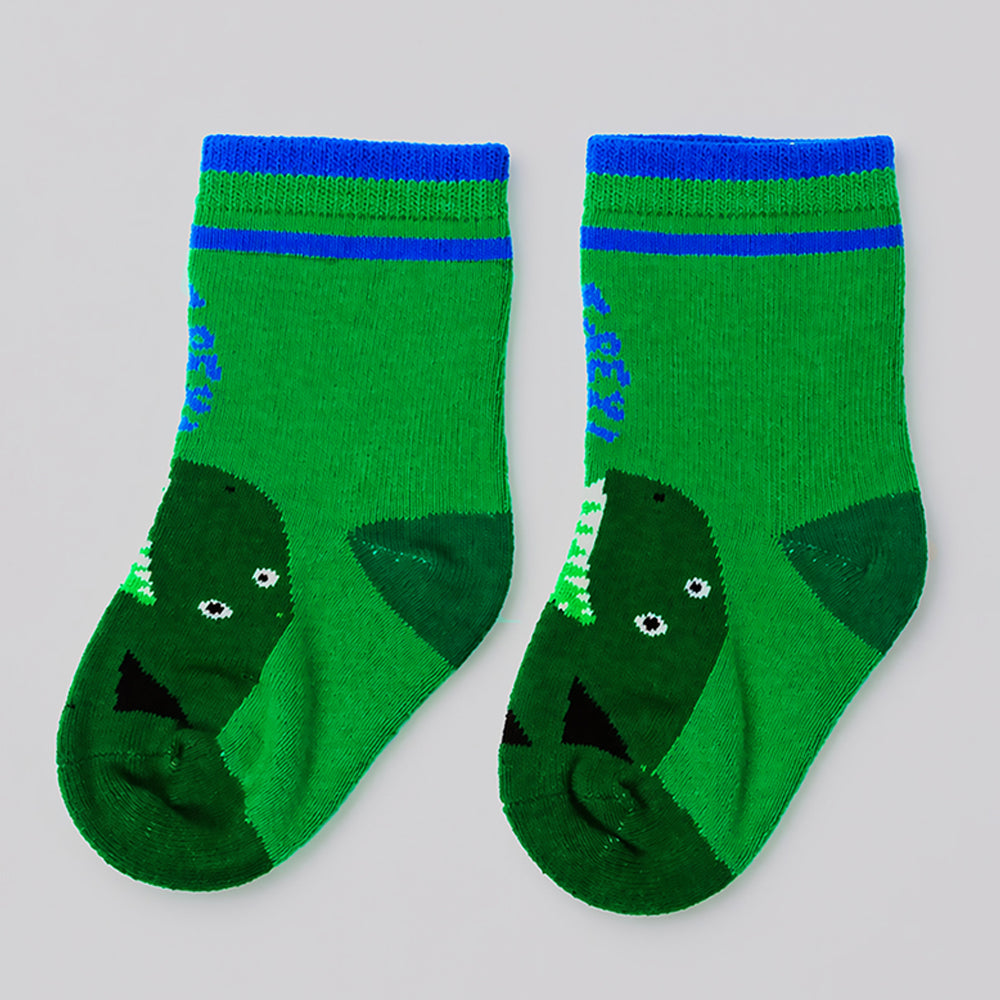 Little Surprise Box Blue Maroon And Green Big Face Animal Socks For Kids