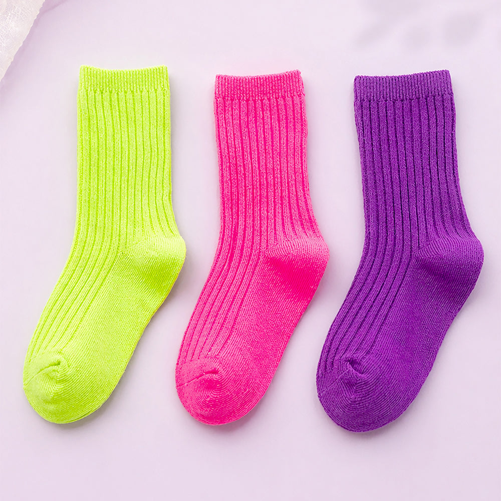 Little Surprise Box Fluorescent Green Violet Pink Socks Set