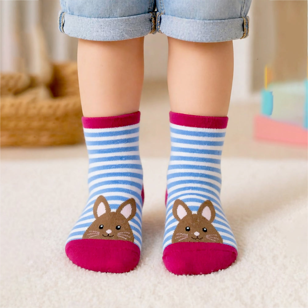 Little Surprise Box Red Border Pink Ears Animal Print Socks Set