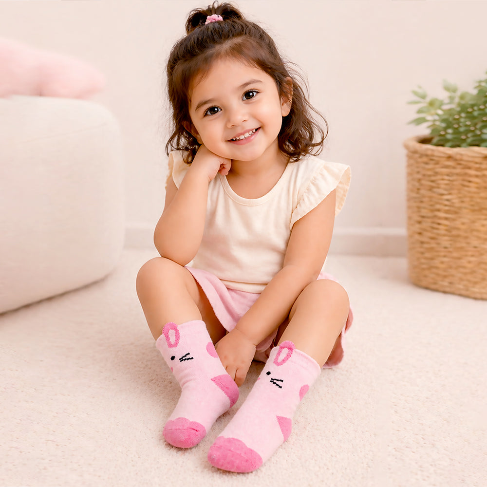 Little Surprise Box Red Border Pink Ears Animal Print Socks Set