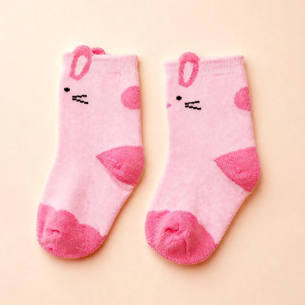 Little Surprise Box Red Border Pink Ears Animal Print Socks Set
