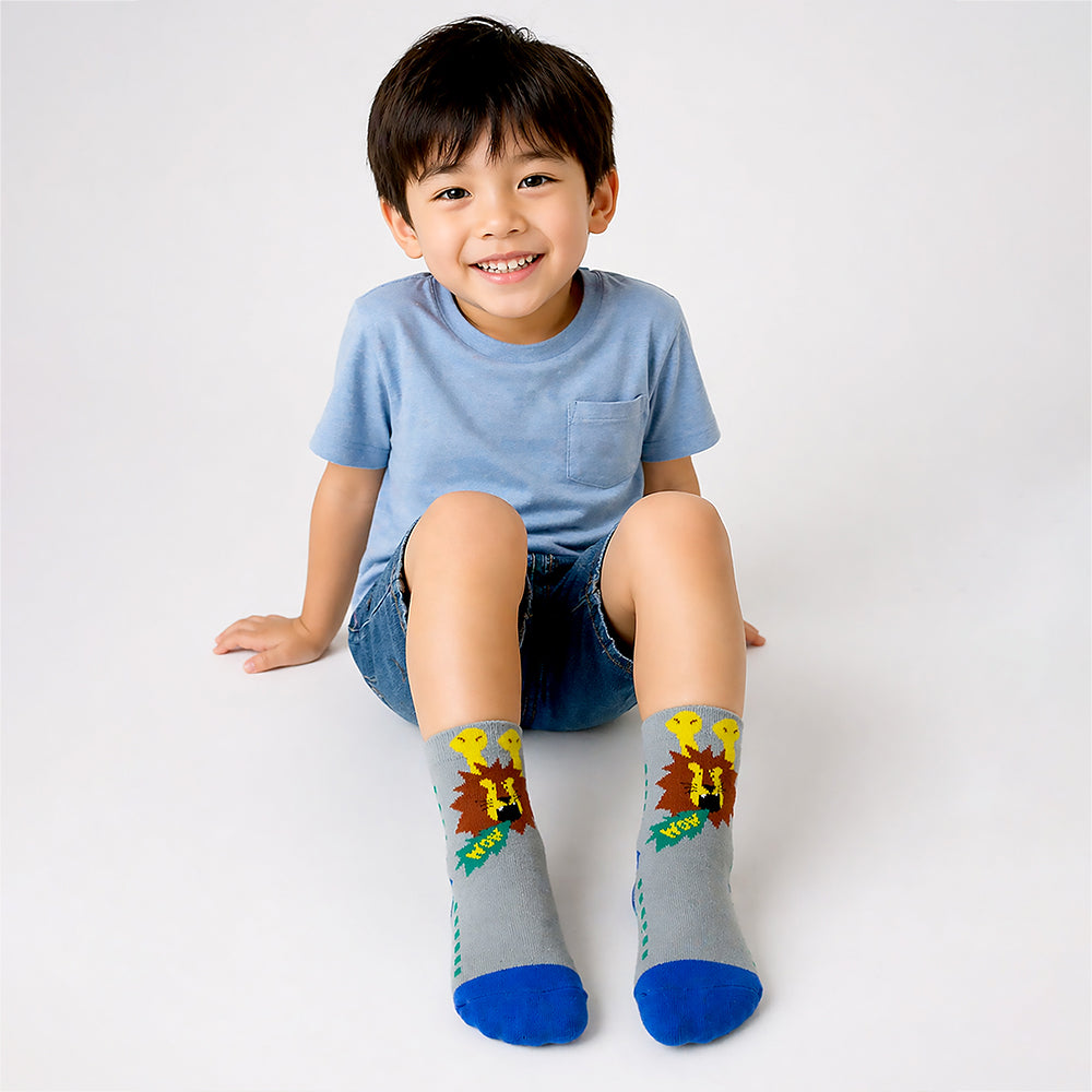 Little Surprise Box Yellow Blue Grey Stripes Socks Set For Kids