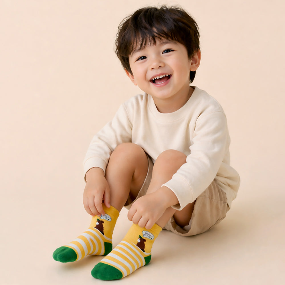 Little Surprise Box Yellow Blue Grey Stripes Socks Set For Kids