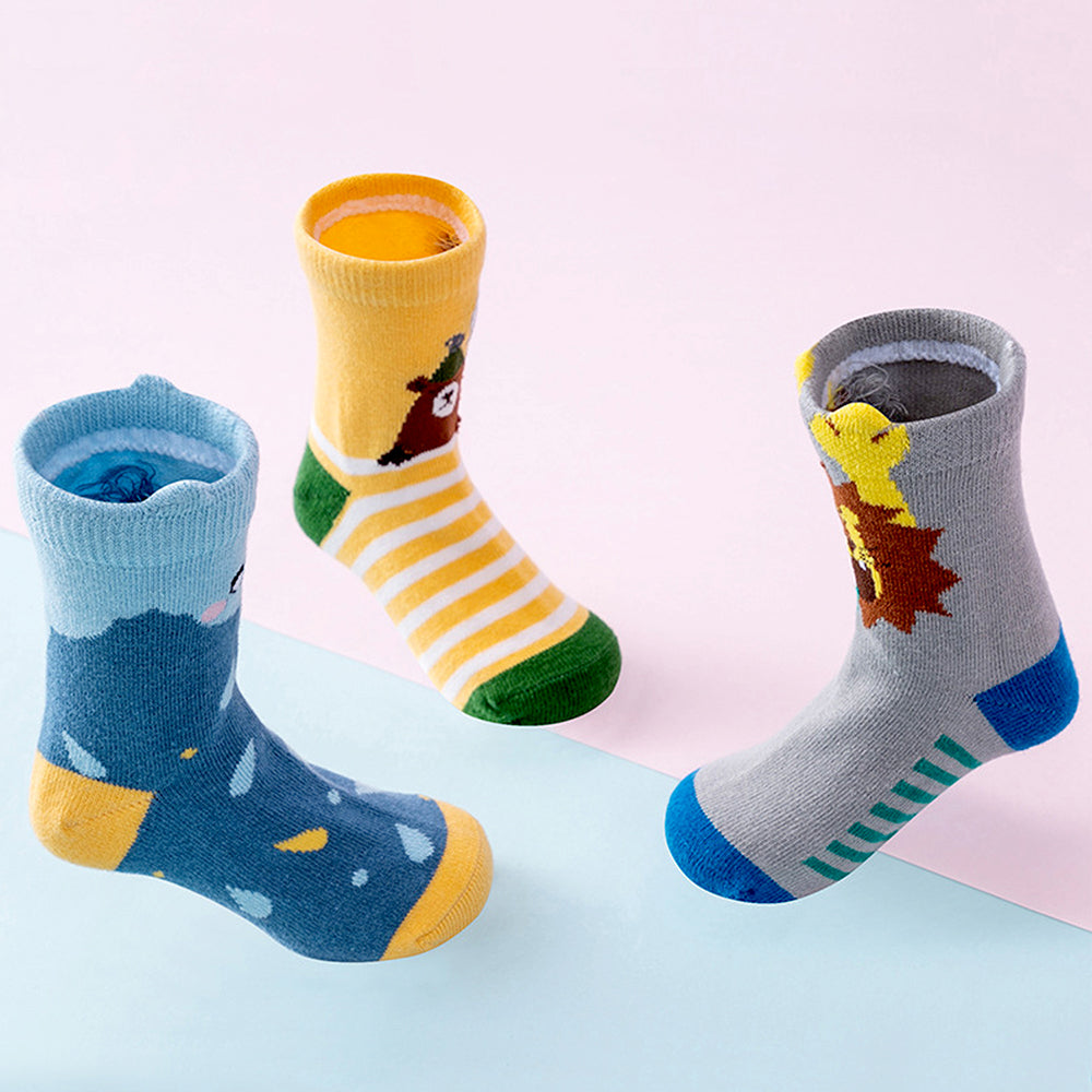 Little Surprise Box Yellow Blue Grey Stripes Socks Set For Kids