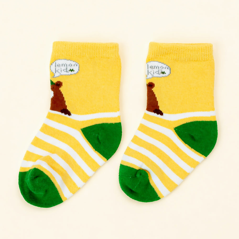 Little Surprise Box Yellow Blue Grey Stripes Socks Set For Kids