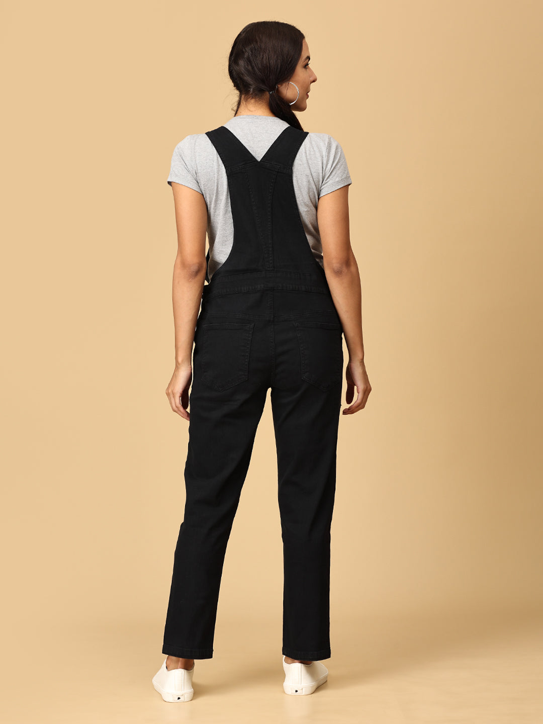  Maternity Denim Dungaree with Elasticated Waist Black