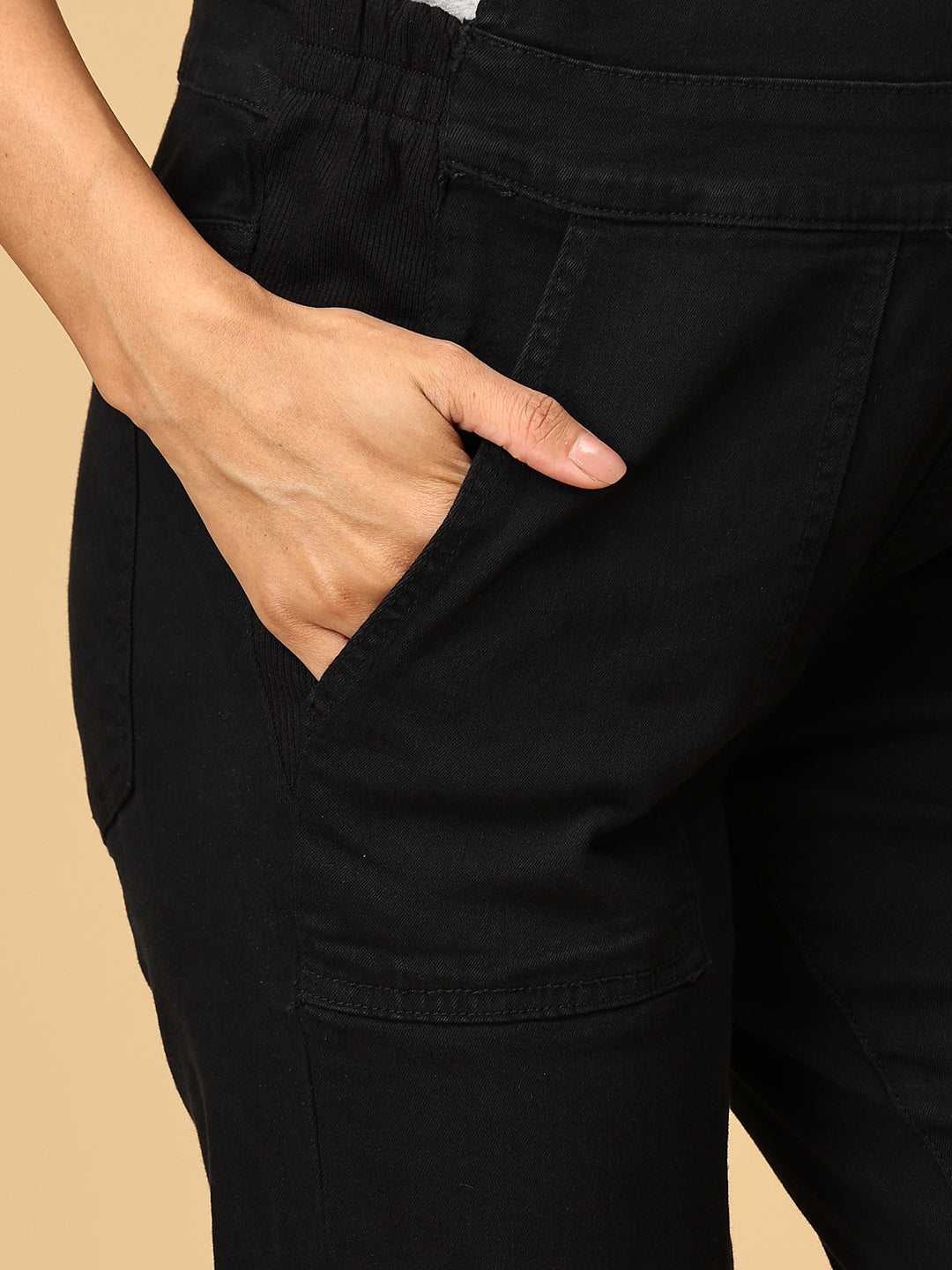  Maternity Denim Dungaree with Elasticated Waist Black