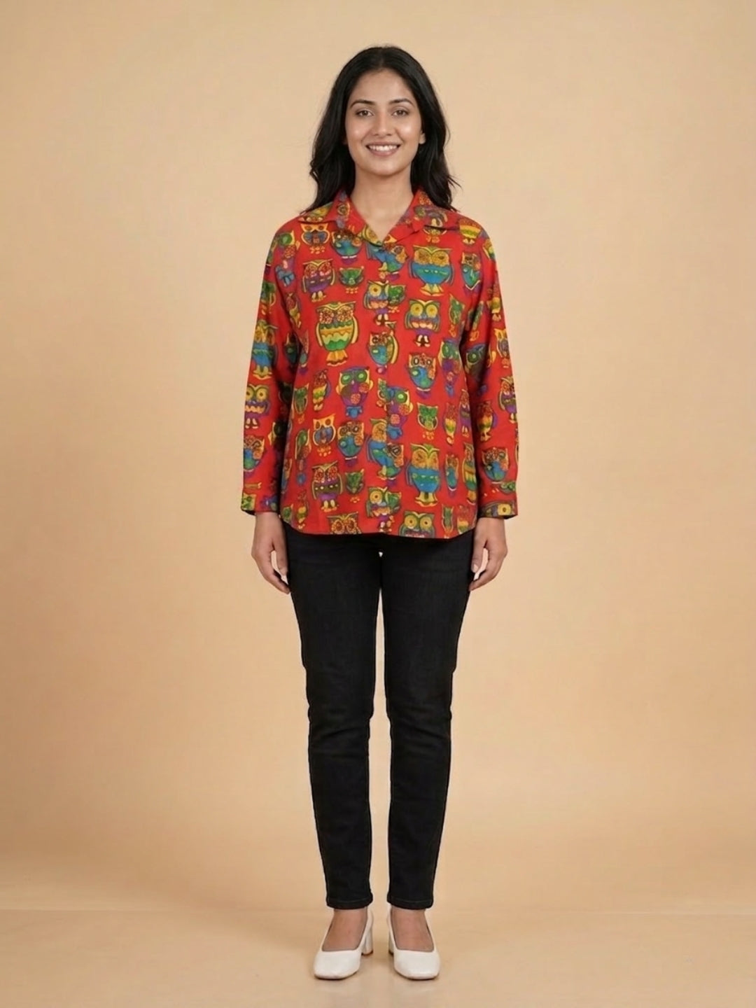  Owl You Need Maternity and Nursing Oversized Shirt Red