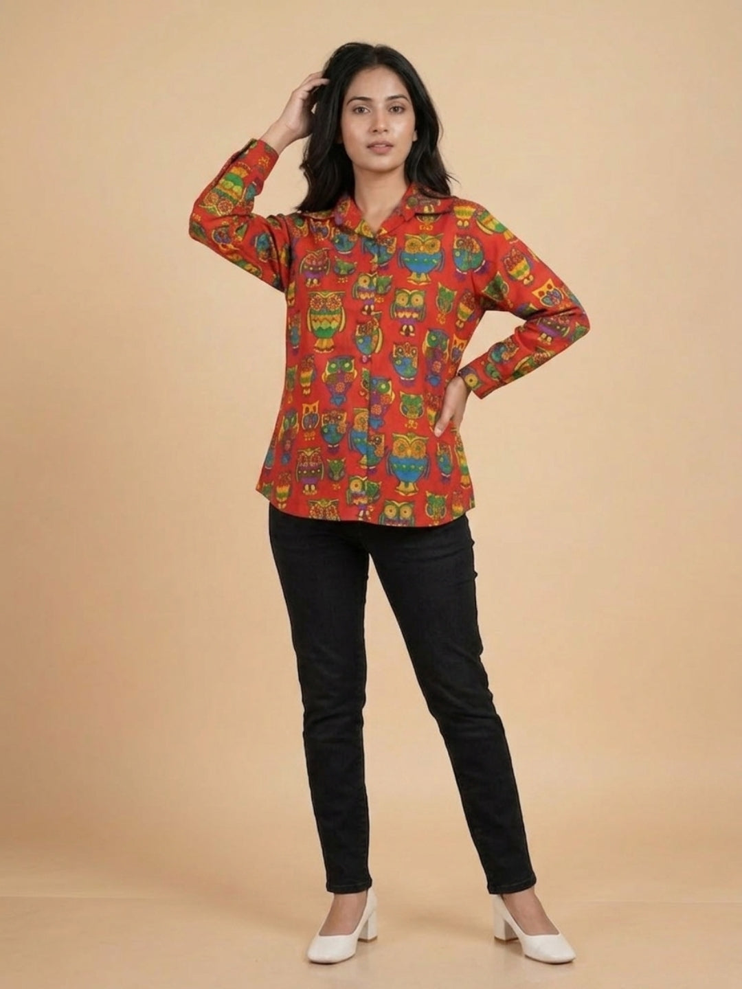  Owl You Need Maternity and Nursing Oversized Shirt Red