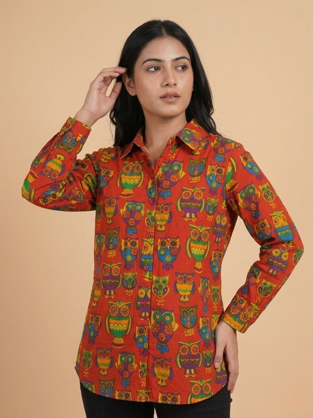  Owl You Need Maternity and Nursing Oversized Shirt Red