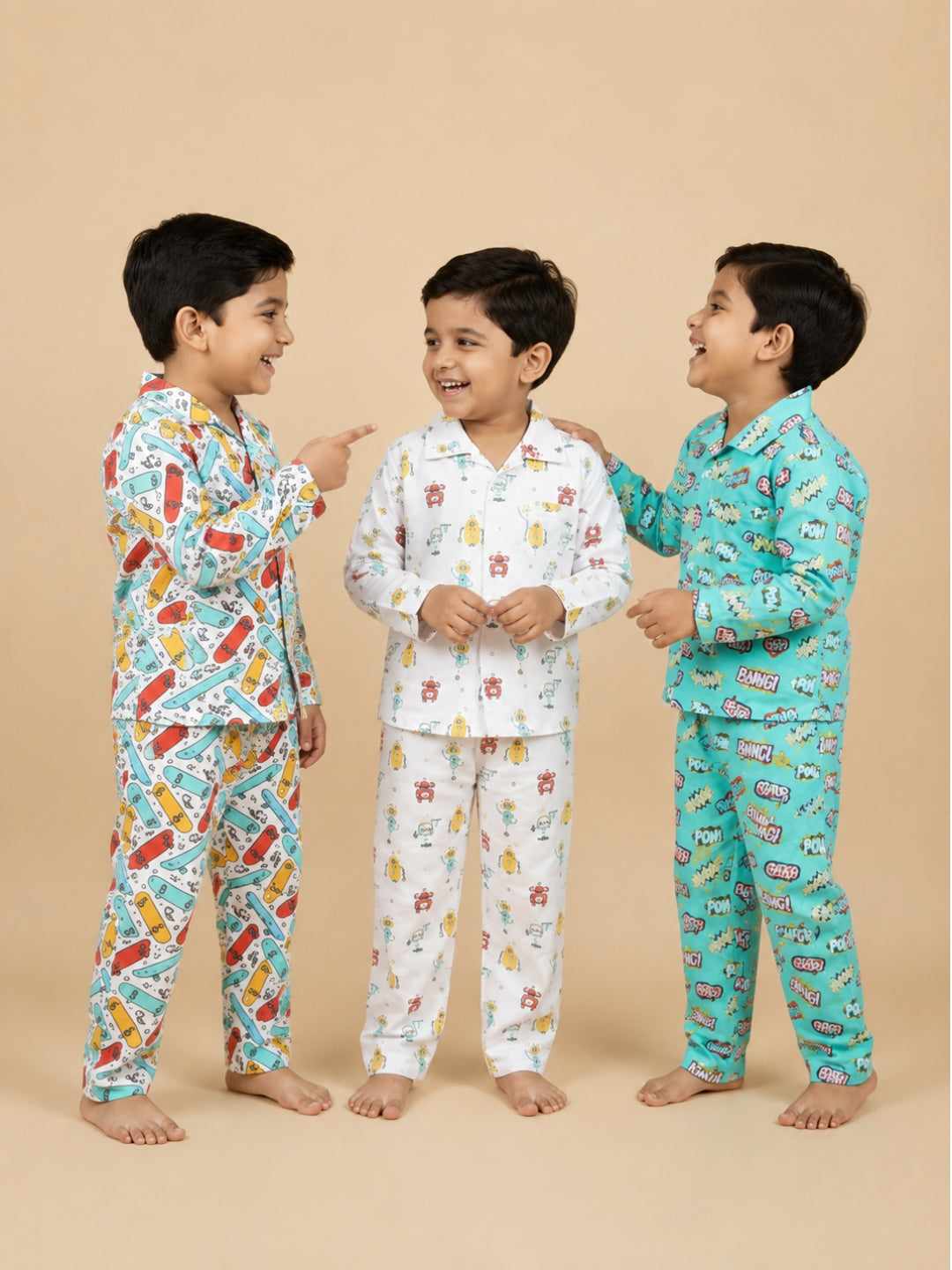 Combo Of 3 Kids Cotton Pajama Nightsuit Set
