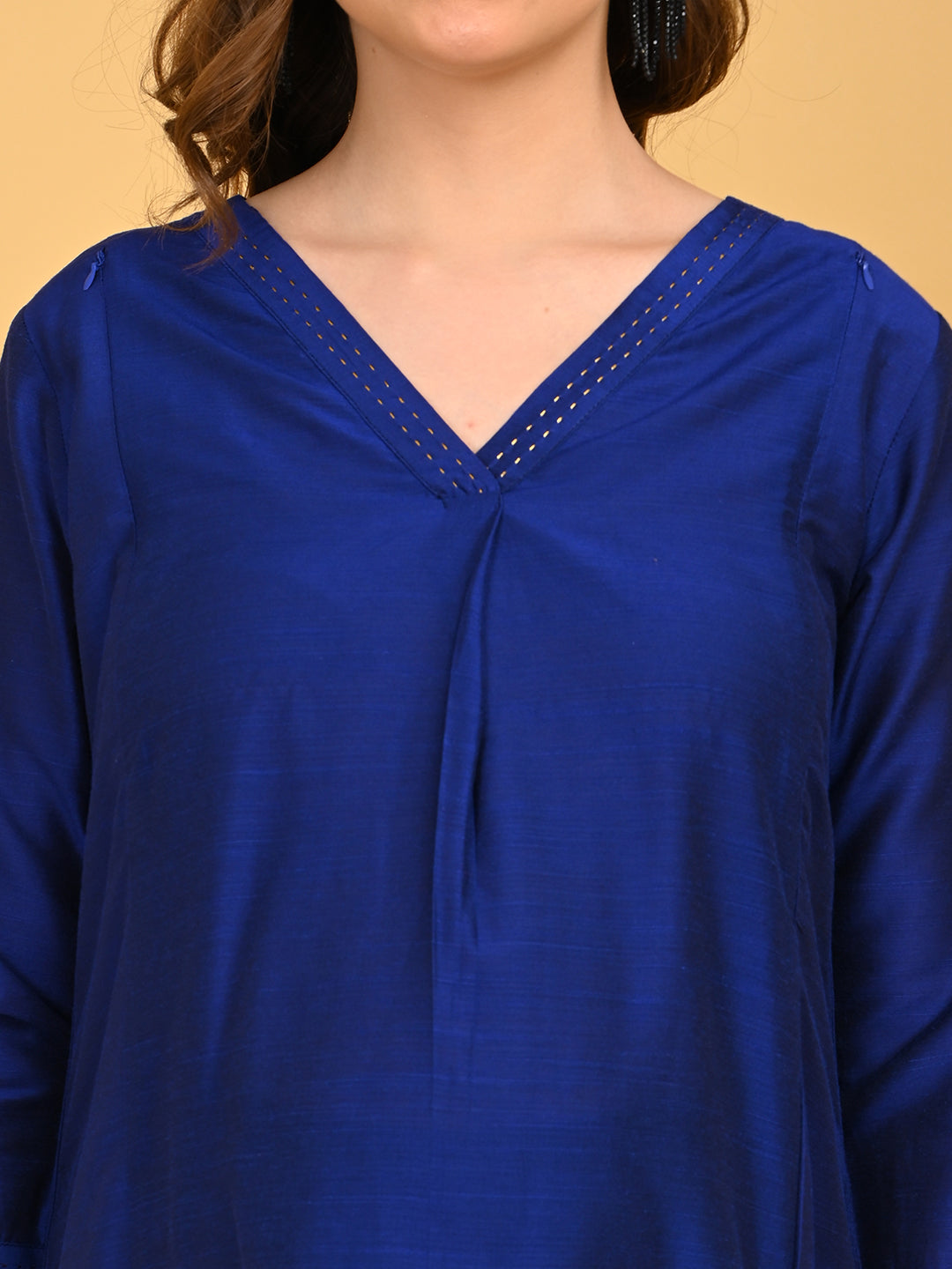  Royal Blue Embroidered Maternity and Nursing Silk Kurta Blue