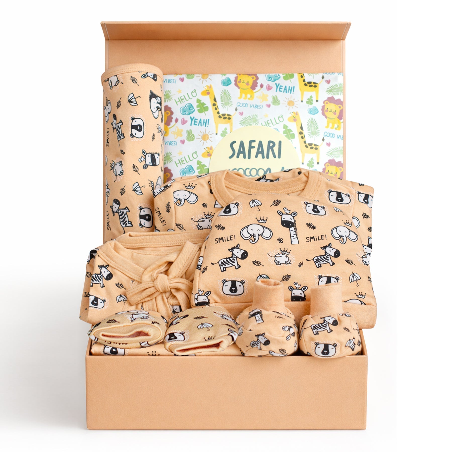 Sunset Safari 7 PCS Newborn Baby Gift Hamper Set With Milestone Cards