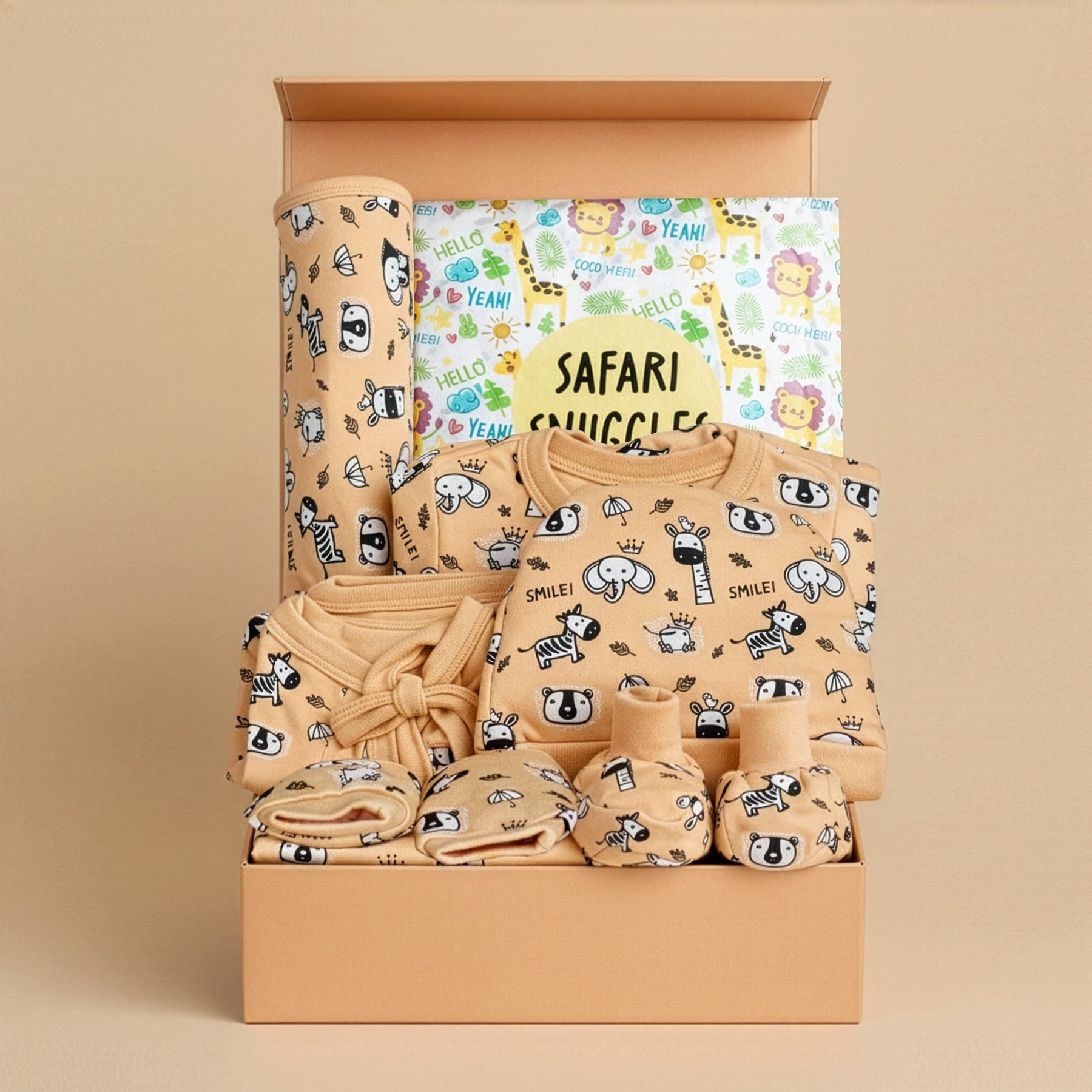 Sunset Safari 7 PCS Newborn Baby Gift Hamper Set With Milestone Cards