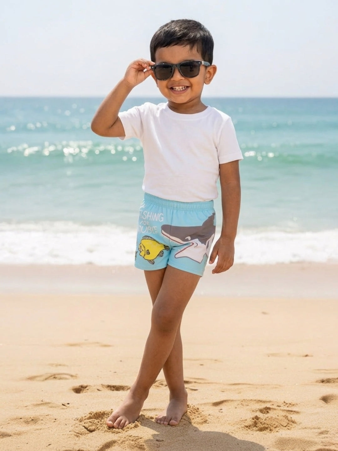 Shark Snap Boys Swim Shorts With Cap Set