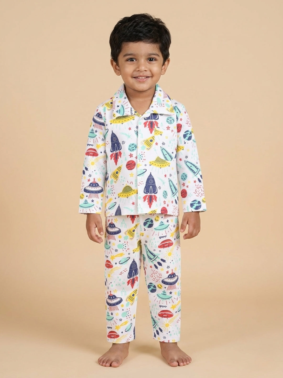 White Tour To The Space Pajama Nightsuit Set For Kids