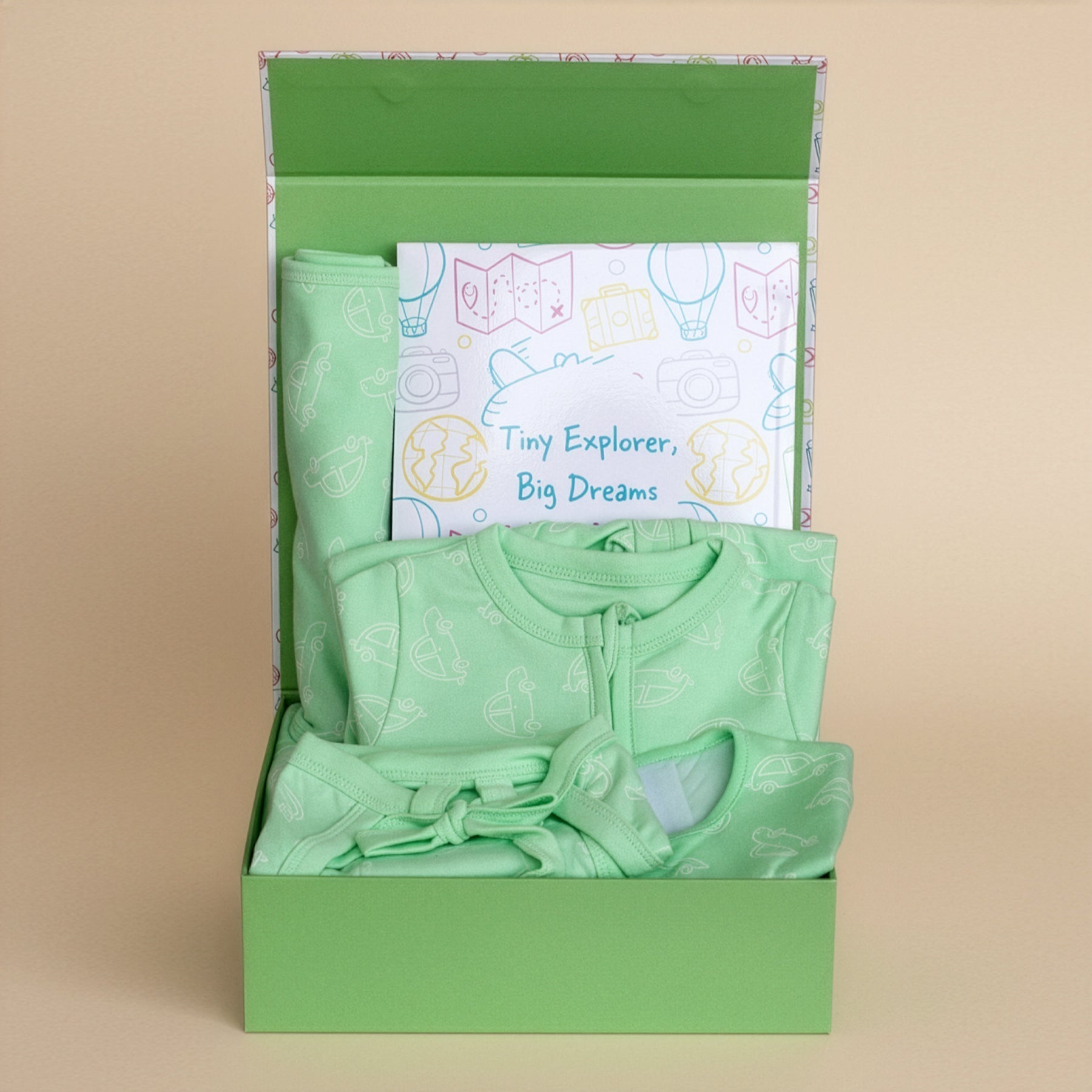Sunset Safari 5 PCS Newborn Baby Gift Box With Romper And Milestone Cards