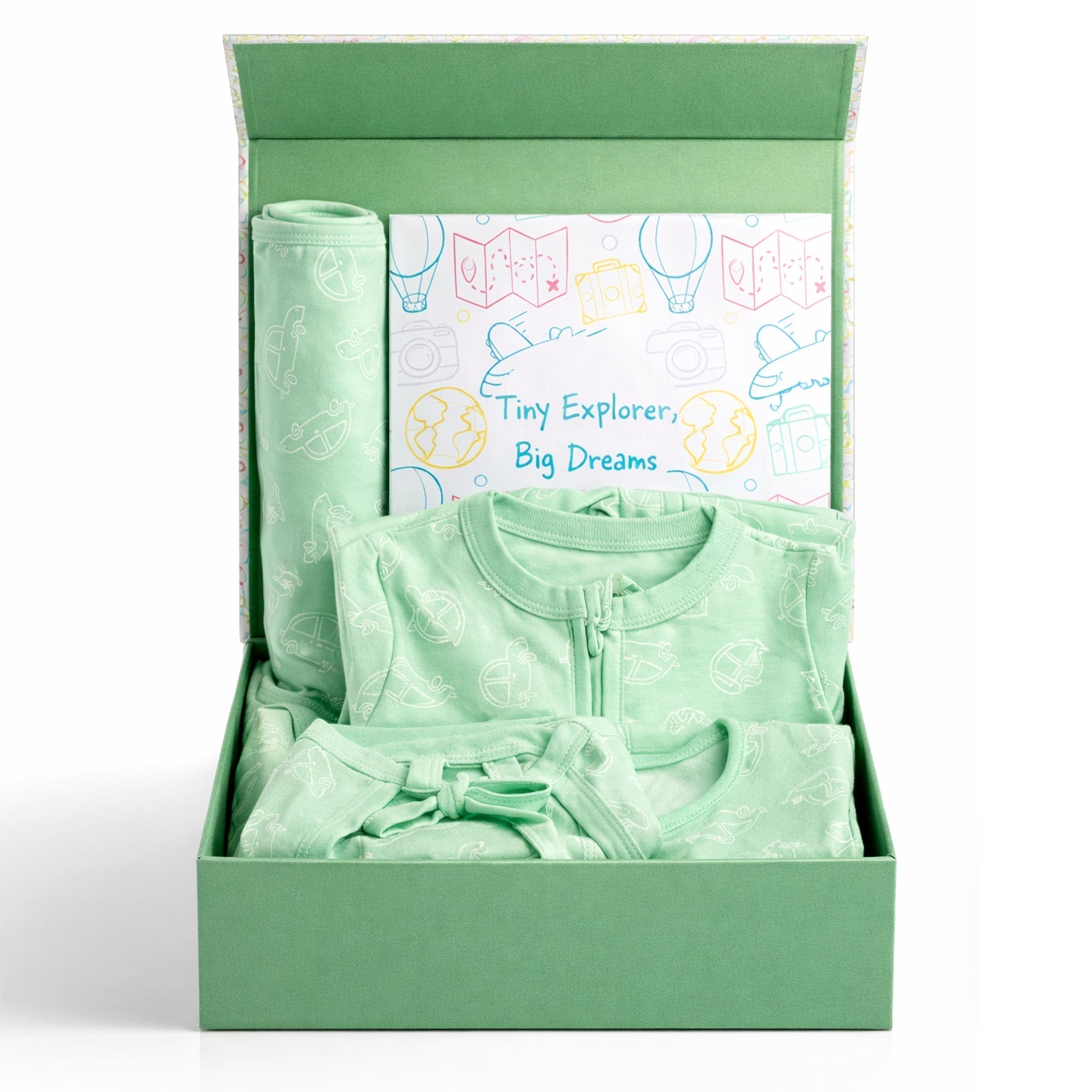 Sunset Safari 5 PCS Newborn Baby Gift Box With Romper And Milestone Cards