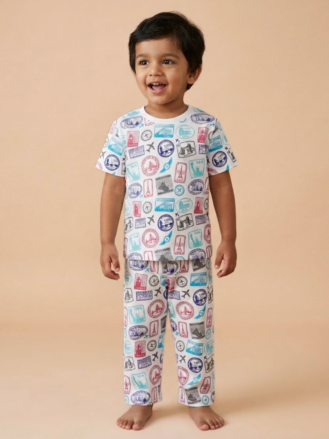 White Wander & Wonder Travel Pajama Set For Kids