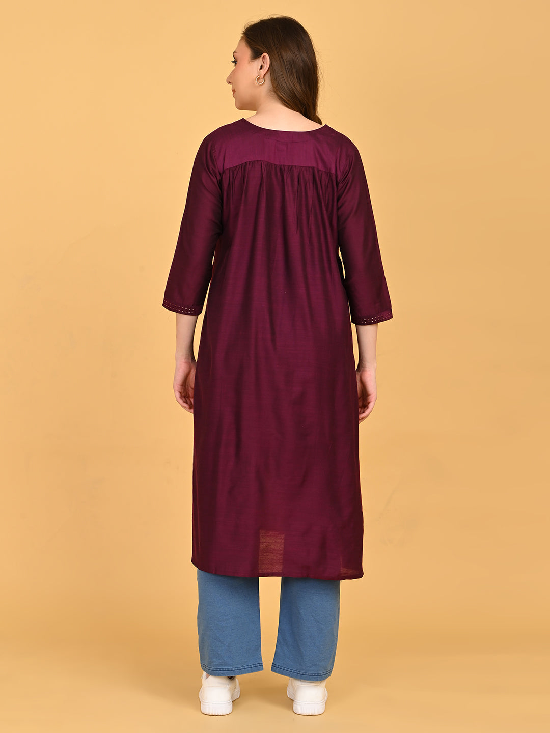  Wine Embroidered Maternity and Nursing Silk Kurta Wine